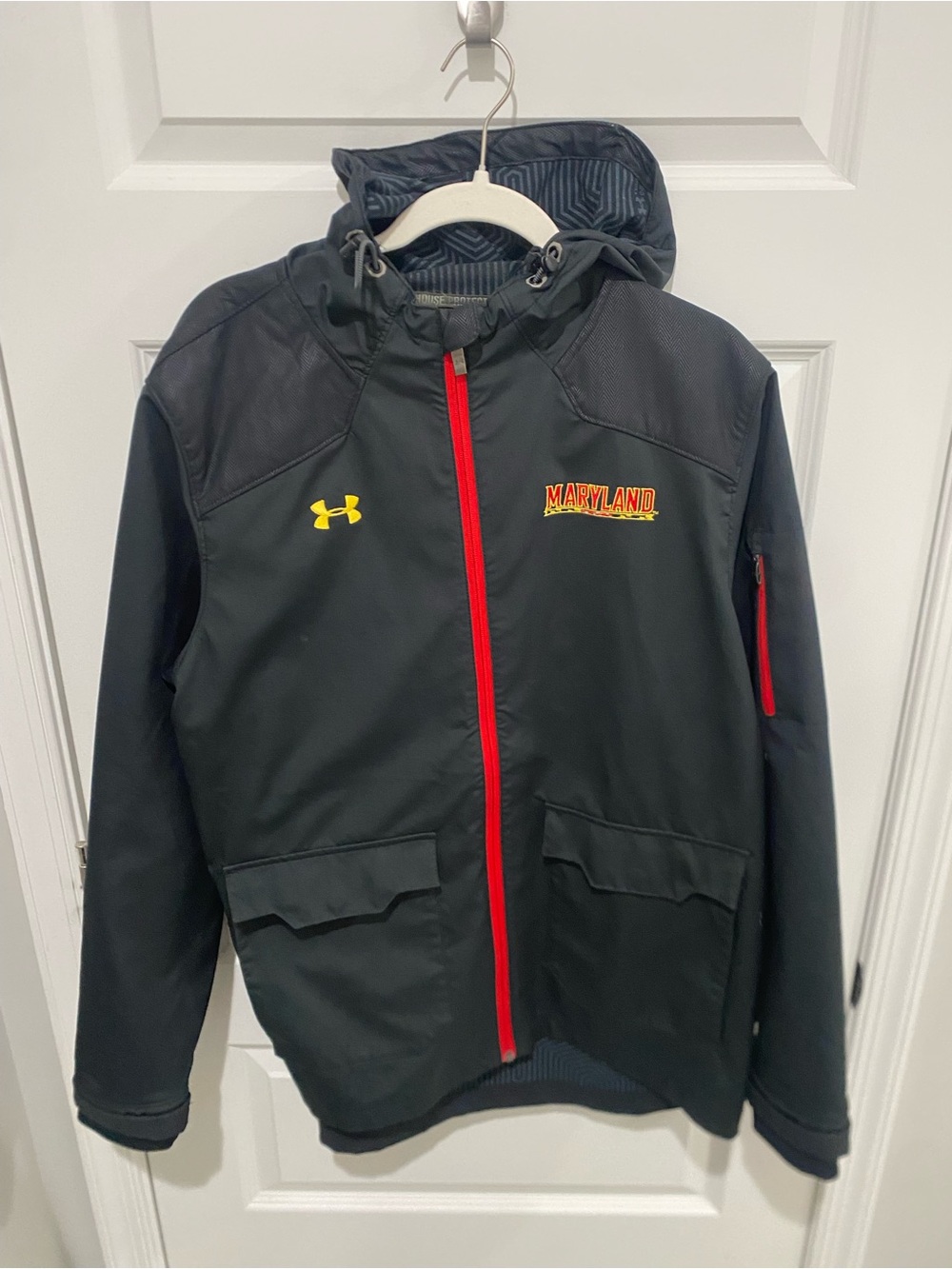 Under Armour Maryland Black Hooded Jacket with Red Trim